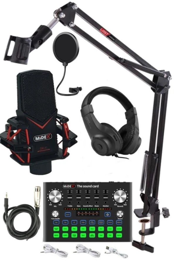 Midex GMX-1 Plus Record Head Set Condenser Mikrofon Kulaklık Ses Kartı Canlı Yayın Paketi (Telefon ve PC)