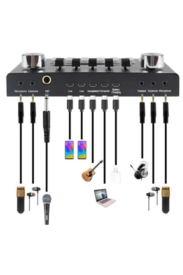 Midex GMX-1 Plus Record Head Set Condenser Mikrofon Kulaklık Ses Kartı Canlı Yayın Paketi (Telefon ve PC) - 6