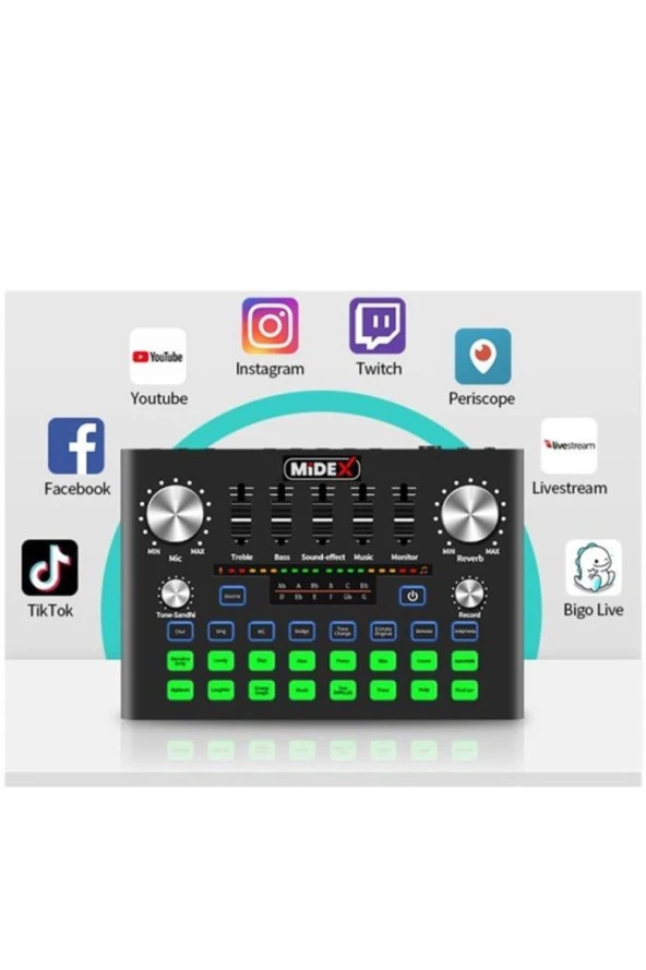 Midex GMX-1 Plus Record Head Set Condenser Mikrofon Kulaklık Ses Kartı Canlı Yayın Paketi (Telefon ve PC) - 7