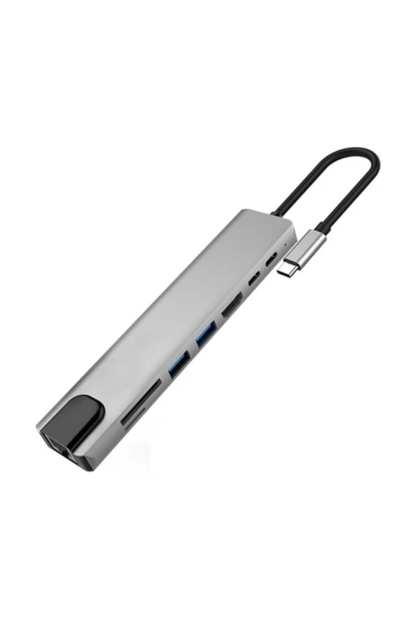 8 In 1 Ethernet Sd Usb Type C Hub Hdmı Girişli Macbook Çevirici