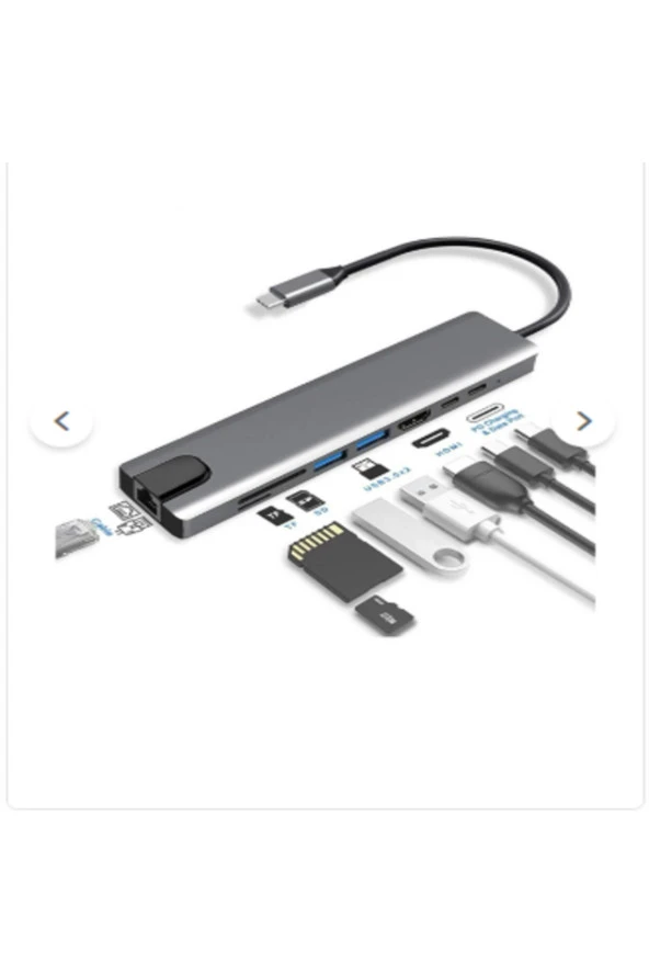 Yeni Nesil 8 In 1 Ethernet Sd Usb Type C Hub Hdmı Girişli Macbook Çevirici