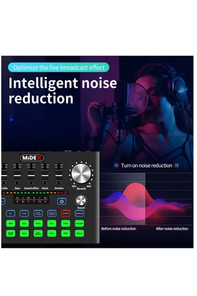 Midex GMX-1 Plus Record Head Set Condenser Mikrofon Kulaklık Ses Kartı Canlı Yayın Paketi (Telefon ve PC) - Resim 5