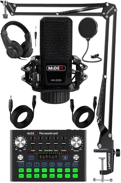 Midex MX-2020 Compact Set-1 Efektli Ses Kartı Mikrofon Stand Seti (PC ve Telefon) ürün görseli