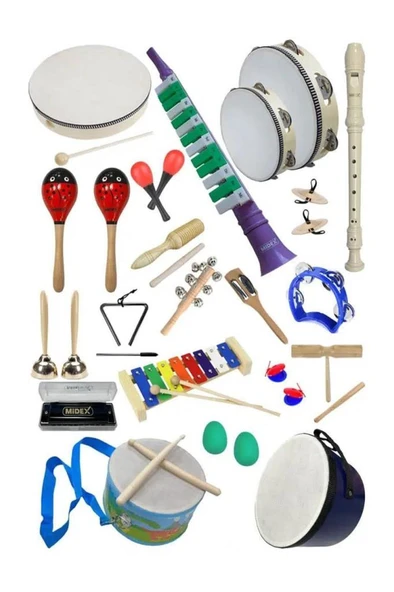 Midex Örf Aletleri Seti Over Paket-3 Marakas Zil Üçgen Ksilofon Melodika Mızıka Davul Flüt (23 Parça) ürün görseli