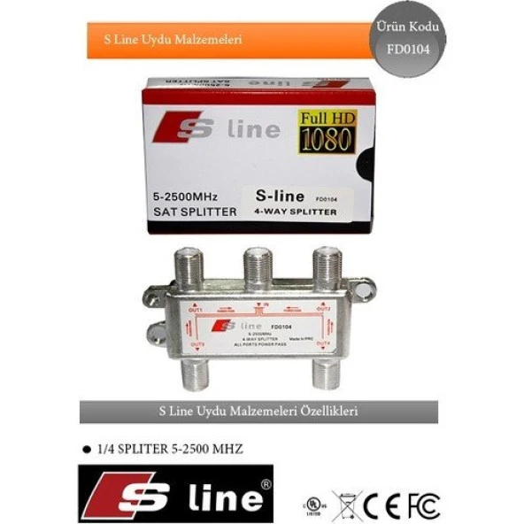 S-Line S- FD0104 Splıtter 1/4 Uydu Dağıtıcı-Çoğaltıcı 5-2500MHZ Uydu Dağıtıcı 1/4 Splıtter