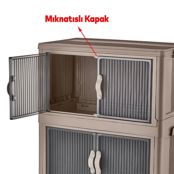 4 Katlı Dolap Saklama Kutusu Sepet Organizer Kapaklı Depolama Düzenleyici Kutu Raf Tekerlekli Toprak - 2