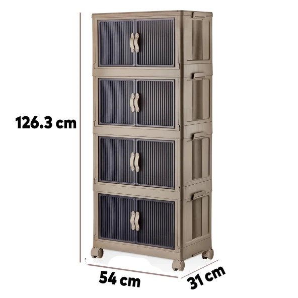 4 Katlı Dolap Saklama Kutusu Sepet Organizer Kapaklı Depolama Düzenleyici Kutu Raf Tekerlekli Toprak - 3