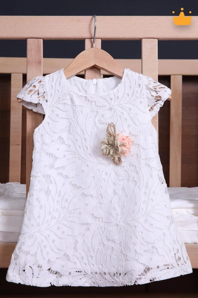 Babyhola Dantel Bebek Çocuk Bayramlık Elbisesi (Çiçekli Broş Değişebilmektedir) 229144