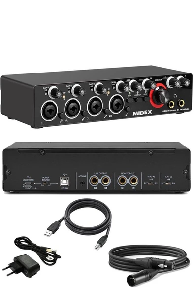 Midex GLX-4000 Profesyonel Usb Stüdyo Ses Kartı 4 Giriş 4 Çıkış (xlr Kablo Dahil) - 2