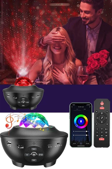 Quenlite OC-12 Bluetooth'lu LED Gökyüzü Işıkları Bulutsu Okyanus Dalgası Projektörü Eğlence Disko Parti ürün görseli 1