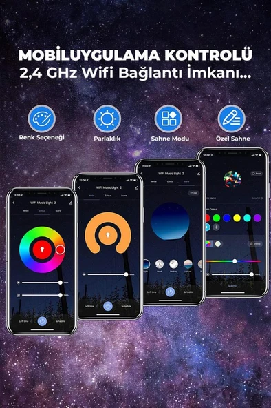 Quenlite OC-12 Bluetooth'lu LED Gökyüzü Işıkları Bulutsu Okyanus Dalgası Projektörü Eğlence Disko Parti - Resim 6