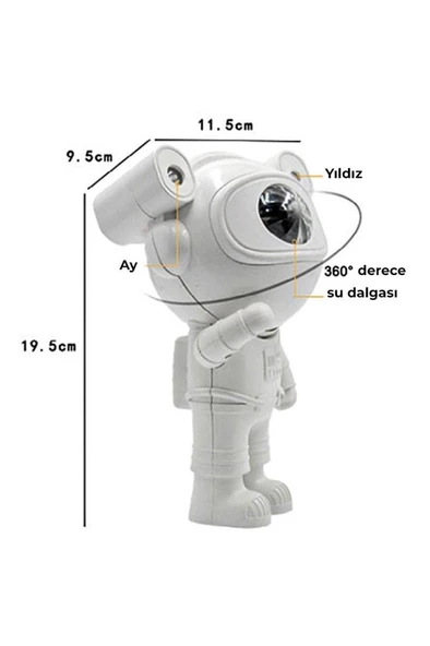 Quenlite OC-08 Ay Yıldız Projektör Astronot Işıklı Galaksi Efektli Eğlence Işık Gece Lambası Disko Parti - Resim 5