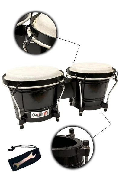 Midex BG-220ST Standlı Siyah Bongo Siam Meşesi Doğal Deri - Resim 4