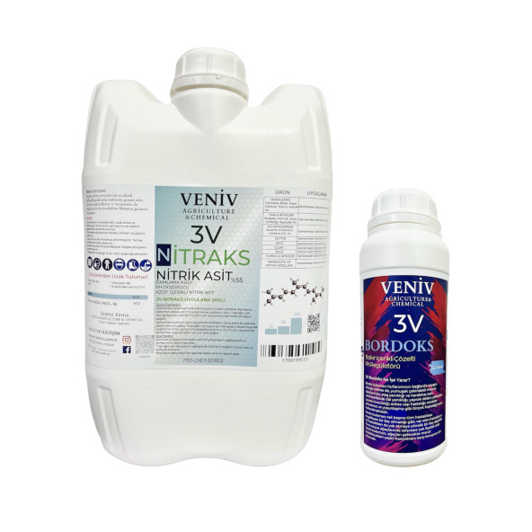 Veniv 3V Nitraks - %55'LİK Nitrik Asit 20L - 3V Bordoks Bordo Bulamacı 1L