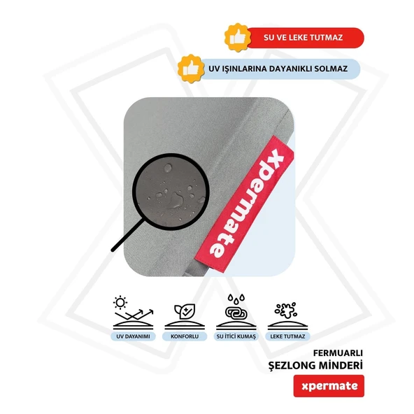 Fermuarlı Şezlong Minderi Katlanır Su Geçirmez Kumaş Katlanabilir Plaj Minderi 60x180x5 Antrasit - Resim 4