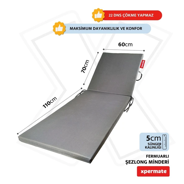 Fermuarlı Şezlong Minderi Katlanır Su Geçirmez Kumaş Katlanabilir Plaj Minderi 60x180x5 Antrasit - Resim 2
