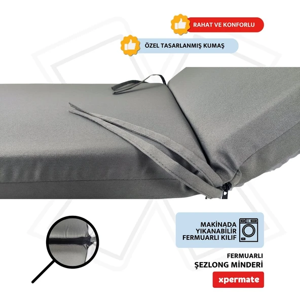 Fermuarlı Şezlong Minderi Katlanır Su Geçirmez Kumaş Katlanabilir Plaj Minderi 60x180x5 Antrasit - Resim 3