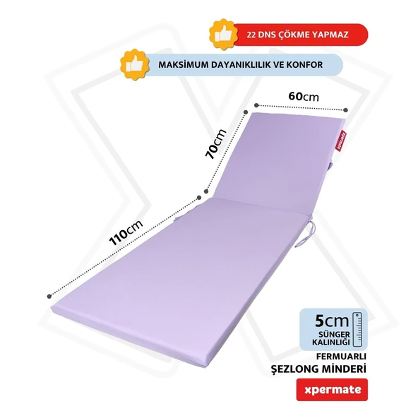 Fermuarlı Şezlong Minderi Katlanır Su Geçirmez Kumaş Katlanabilir Plaj Minderi 60x180x5 Lila - 2