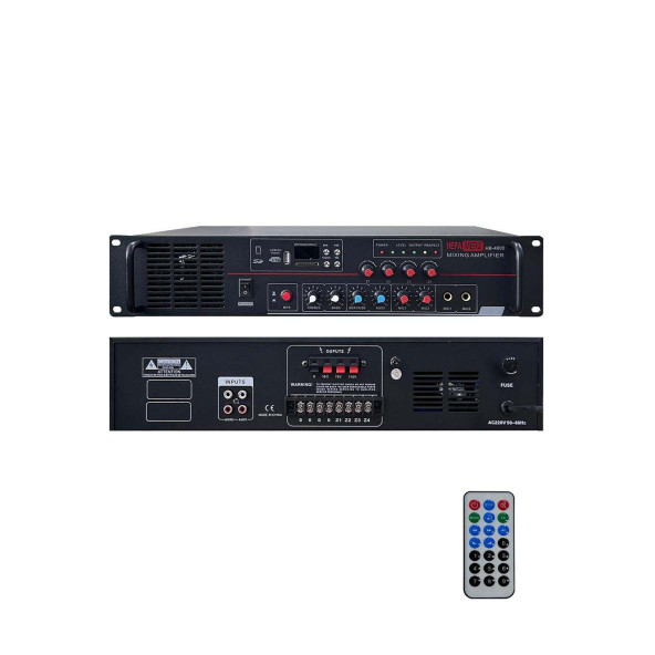 Hepa Merz HB-4600 Mixer Amfi 4 Bölgeli 4 Çıkışlı Anfi Zonlu 4x150W Bluetooth Usb