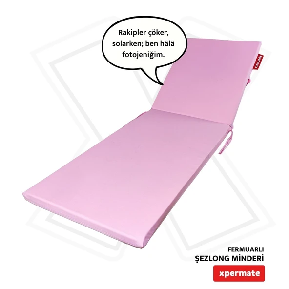 Fermuarlı Şezlong Minderi Katlanır Su Geçirmez Kumaş Katlanabilir Plaj Minderi 60x180x5 Pembe