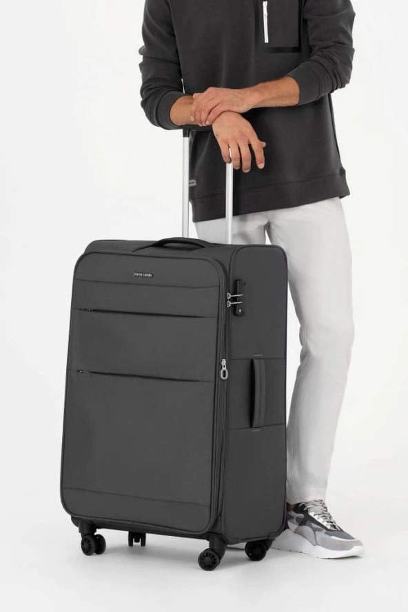 Pierre Cardin Ultra Light Hafif Lüx Kumaş Büyük ve Kabin 2'li Valiz Seti Ultra Light Hafif Kumaş Valiz Antrasit PC4200 - Resim 6
