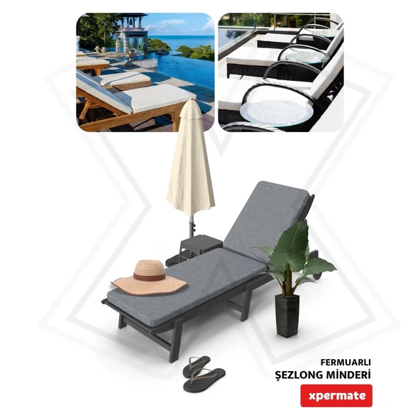 Fermuarlı Şezlong Minderi Katlanır Su Geçirmez Kumaş Katlanabilir Plaj Minderi 60x180x5 Mor - Resim 5