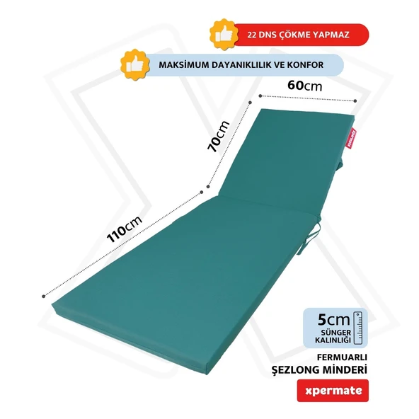 Fermuarlı Şezlong Minderi Katlanır Su Geçirmez Kumaş Katlanabilir Plaj Minderi 60x180x5 Turkuaz - Resim 2
