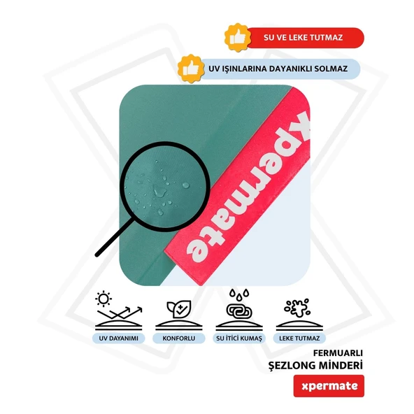 Fermuarlı Şezlong Minderi Katlanır Su Geçirmez Kumaş Katlanabilir Plaj Minderi 60x180x5 Turkuaz - Resim 4