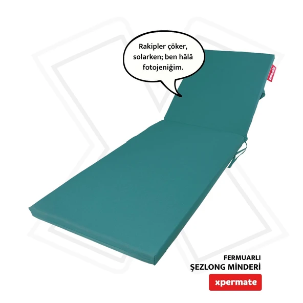 Fermuarlı Şezlong Minderi Katlanır Su Geçirmez Kumaş Katlanabilir Plaj Minderi 60x180x5 Turkuaz ürün görseli