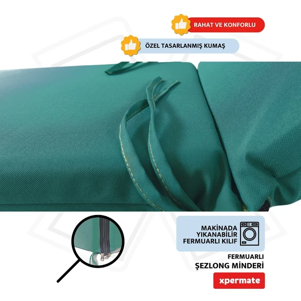 Fermuarlı Şezlong Minderi Katlanır Su Geçirmez Kumaş Katlanabilir Plaj Minderi 60x180x5 Turkuaz - Resim 3