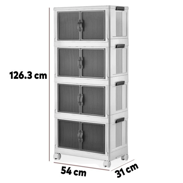 4 Katlı Dolap Saklama Kutusu Sepet Organizer Kapaklı Depolama Düzenleyici Kutu Tekerlekli Beyaz - 2