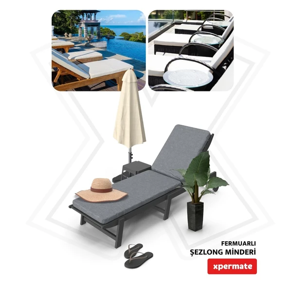 Fermuarlı Şezlong Minderi Katlanır Su Geçirmez Kumaş Katlanabilir Plaj Minderi 60x180x5 Turkuaz - Resim 5