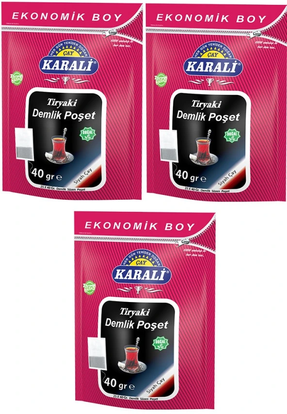 Karali Tiryaki Jumbo Demlik Poşet Siyah Çay 25*40 gr 3 Paket