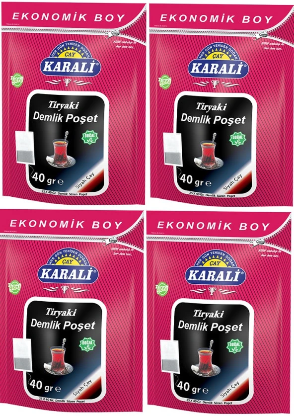 Karali Tiryaki Jumbo Demlik Poşet Siyah Çay 25*40 gr 4 Paket