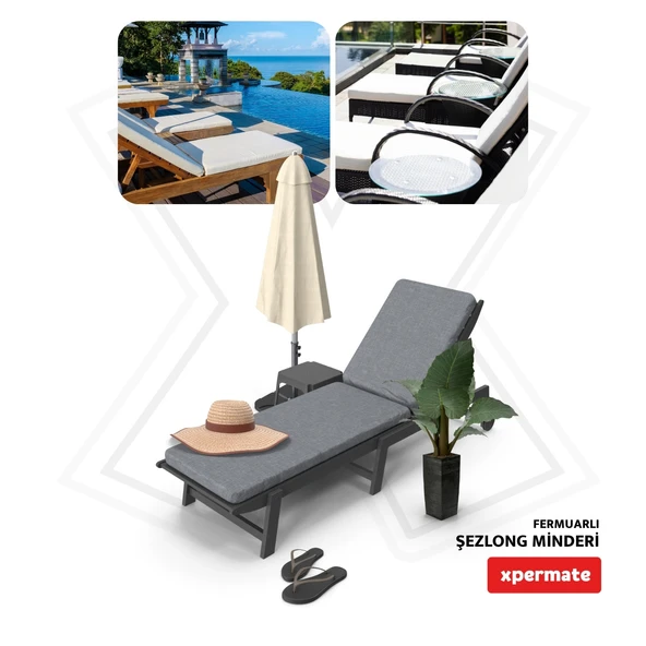 Ultra Kalın Şezlong Minderi Fermuarlı Katlanır Şezlong Minderi Katlanabilir Plaj Minderi 60x180x7Gri - 5