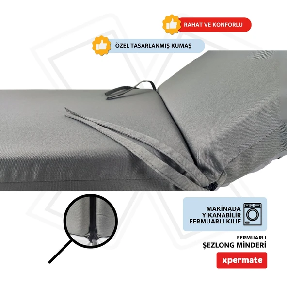 Ultra Kalın Şezlong Minderi Fermuarlı Katlanır Şezlong Minderi Katlanabilir Plaj Minderi 60x180x7Gri - 3