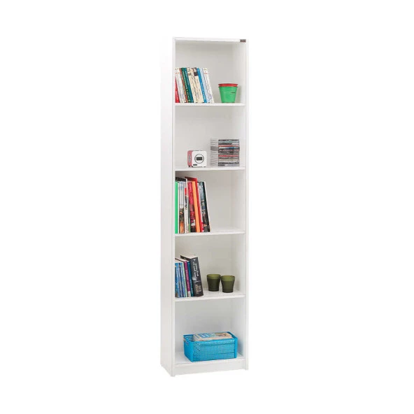 Adore Mobilya  Modern 5 Raflı Kitaplık - Parlak Lake Beyaz 43x182x26 cm (GxYxD)