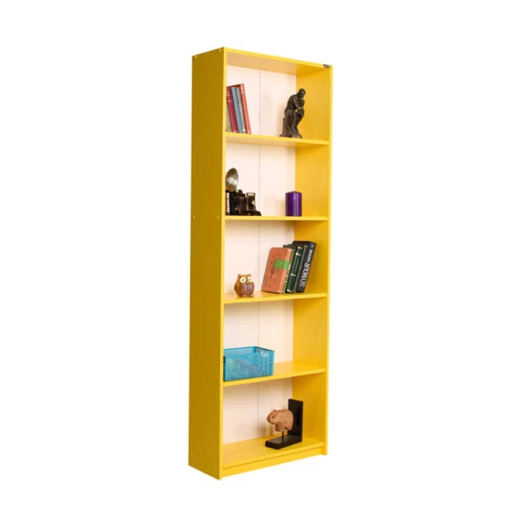 Adore Mobilya  Modern 5 Raflı Kitaplık - Sarı 64x182x26 cm (GxYxD)