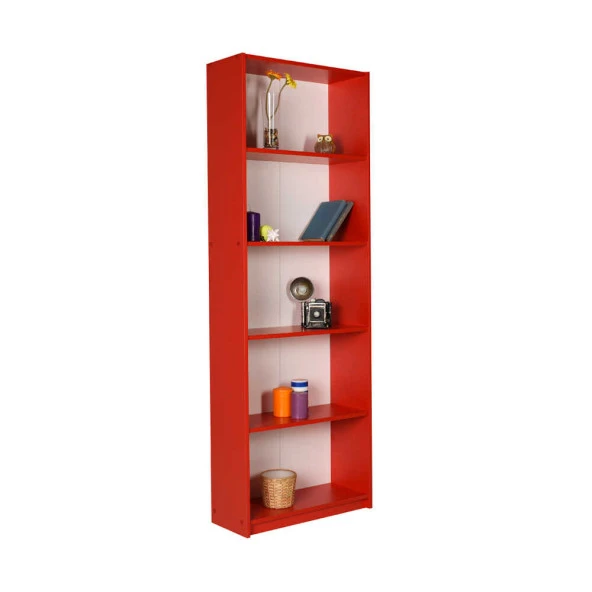 Adore Mobilya  Modern 5 Raflı Kitaplık - Kırmızı 64x182x26 cm (GxYxD)