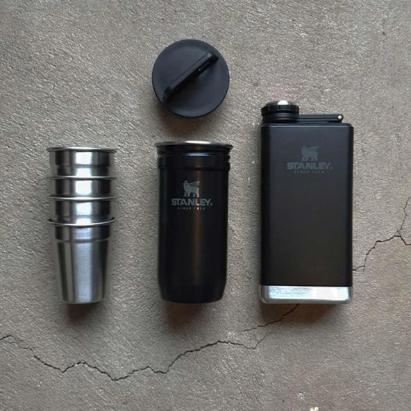 Stanley Adventure Çelik Shot Bardak ve Matara Seti - Matte Black Pebble - 5