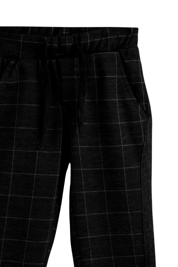 Erkek Bebek & Çocuk Kareli Model Siyah Renk Beli Lastikli Jogging Kumaş Pantolon - 2