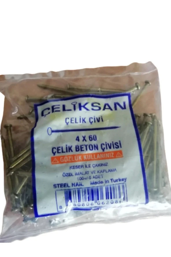 4x60 Sarı Çelik Beton Çivisi 6lık Beton Çivisi 100 Adet 0001