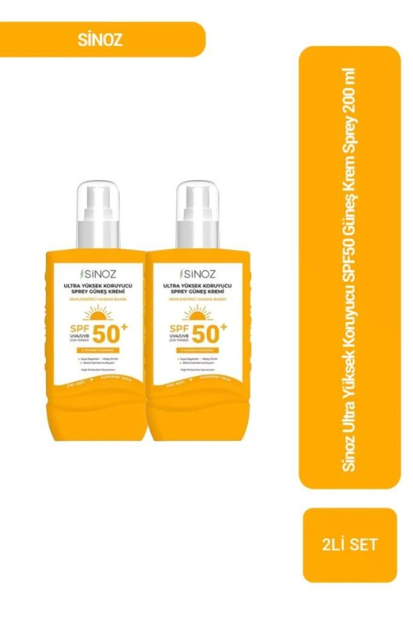 Sinoz Ultra Yüksek Koruyucu SPF50 Güneş Krem Sprey 200 ml x2