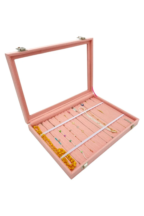 Bileklik Kolye Organizeri Pembe Süet