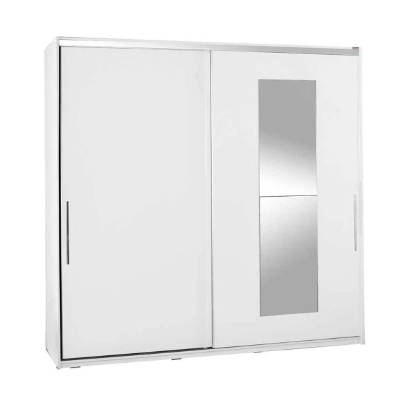 Adore Mobilya  Elit Plus Aynalı Sürgülü Gardırop-Mat Beyaz 210x207x60 cm (GxYxD)