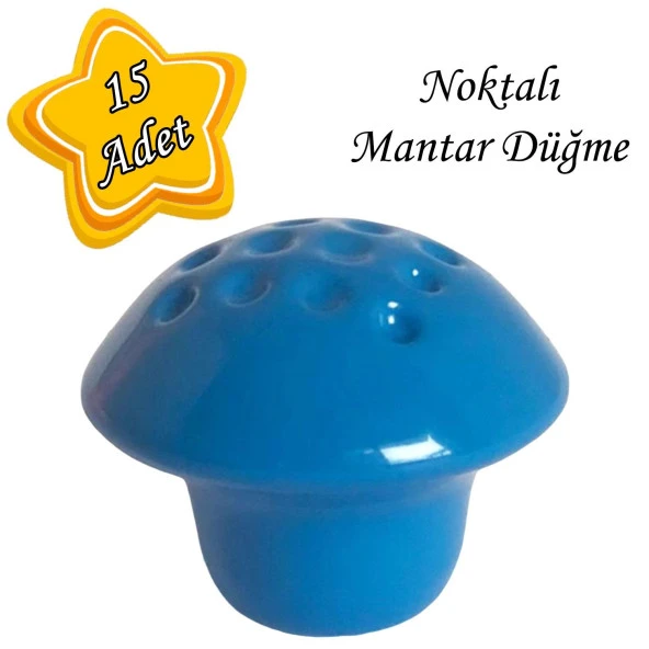 15 Adet Mavi Noktalı Mantar Düğme Kulp Çocuk Bebek Mobilya Çekmece Dolap Kapak Kulbu Metal Kulp Aksesuarları Vidalı