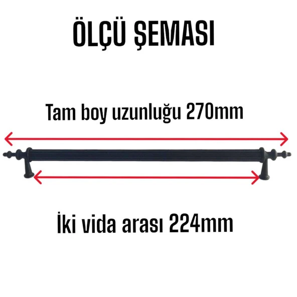 Erciyes kulp Siyah 224 mm Kulp Mobilya Mutfak Dolabı Çekmece Dolap Kapak Kulpu Kulbu Metal Kulpları - 3