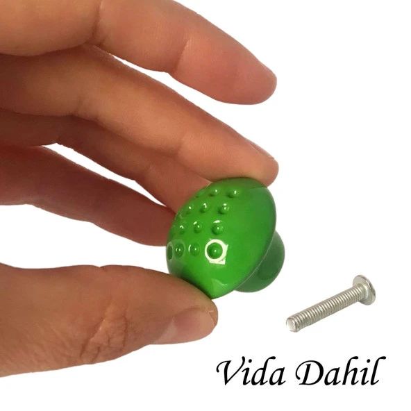 3 Adet Yeşil Noktalı Mantar Düğme Kulp Çocuk Bebek Mobilya Çekmece Dolap Kapak Kulbu Metal Kulp Aksesuarları Vidalı - Resim 2