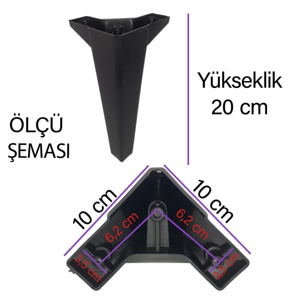 4 Adet Serdivan 20 cm Siyah Lüx Mobilya Kanepe Sehpa Ünite Koltuk Ayağı Baza Ayak - 3