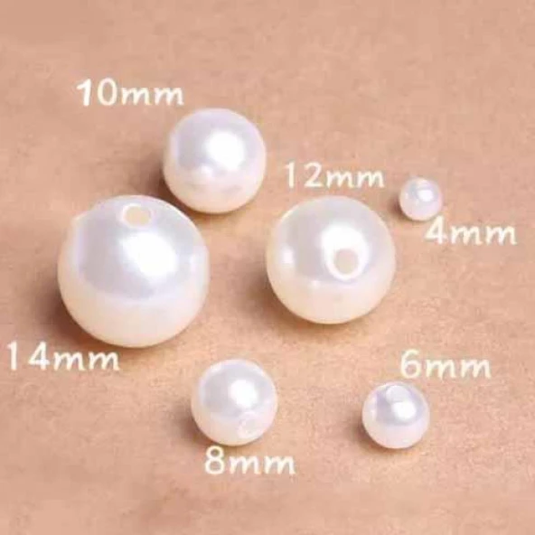 Delikli Tam Krem İnci Boncuk 8 Mm - Resim 2